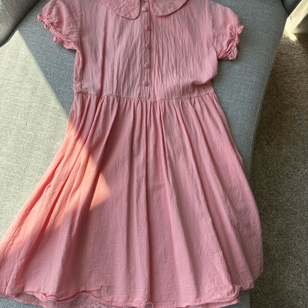 Pink Puff Sleeve Sundress with Peter Pan Collar